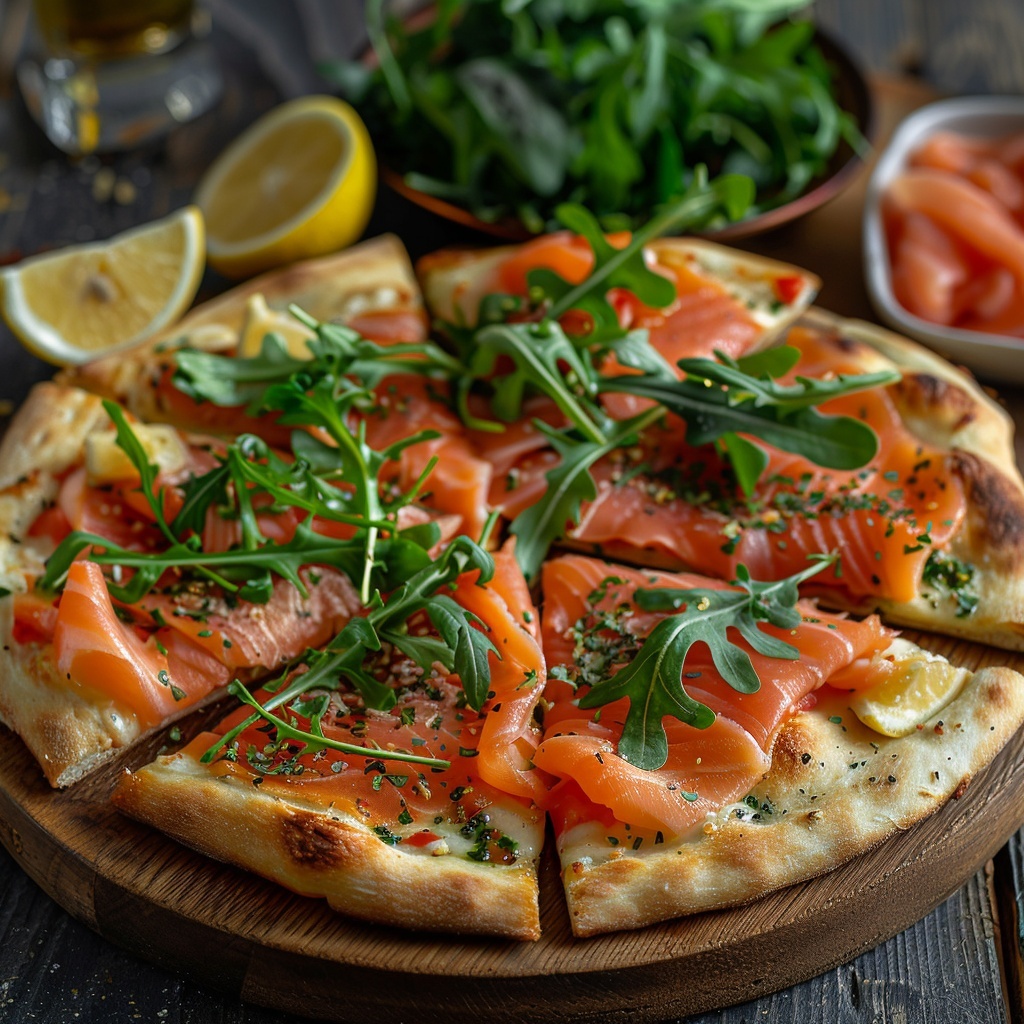 Pizza au saumon fumé et roquette