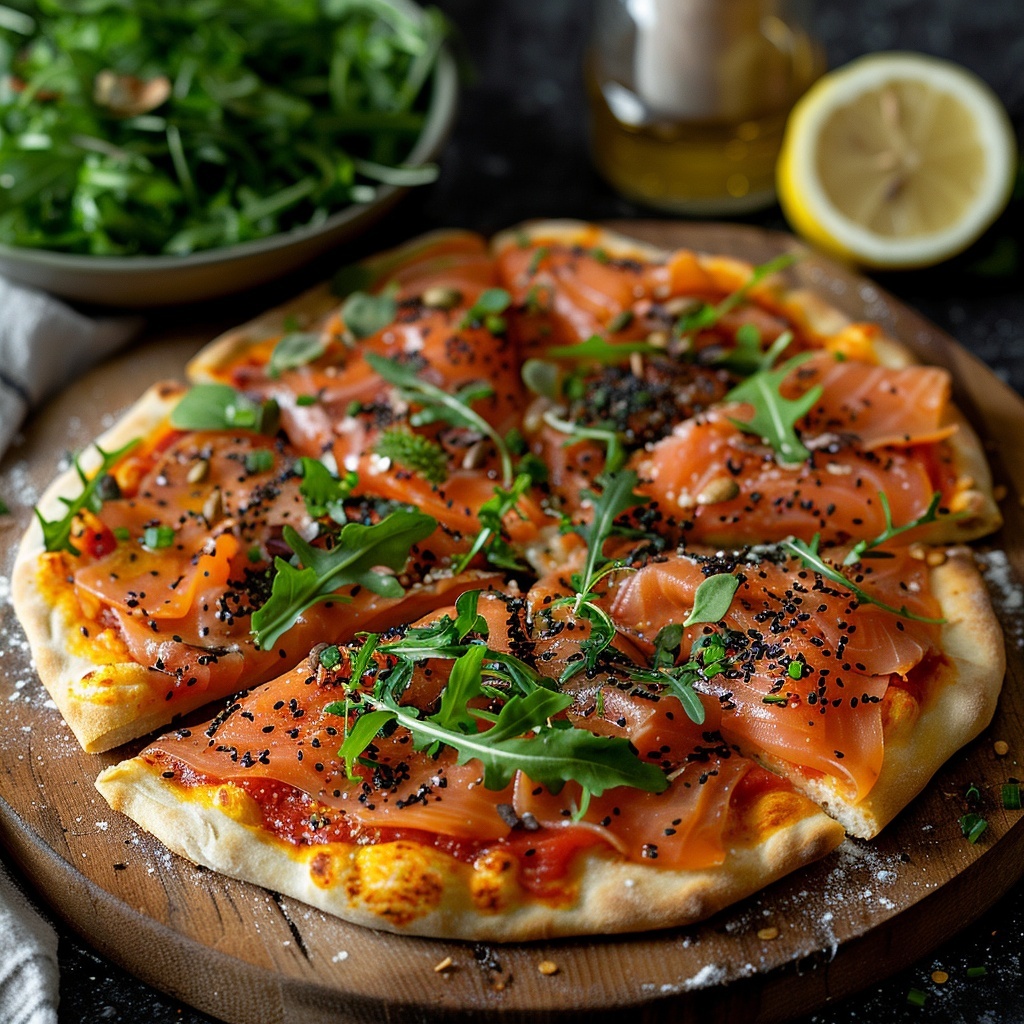 Pizza au saumon fumé et roquette