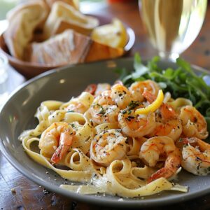 Tagliatelles aux crevettes et citron