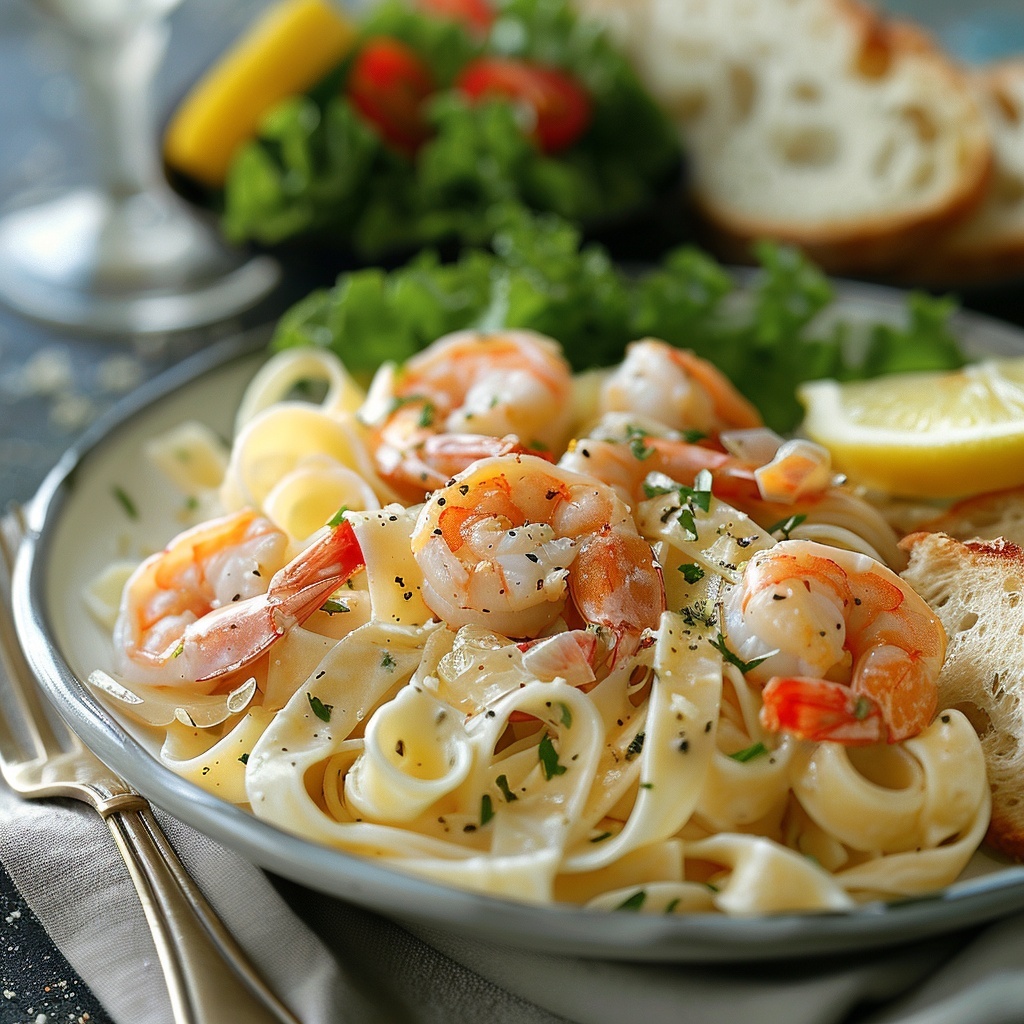 Tagliatelles aux crevettes et citron