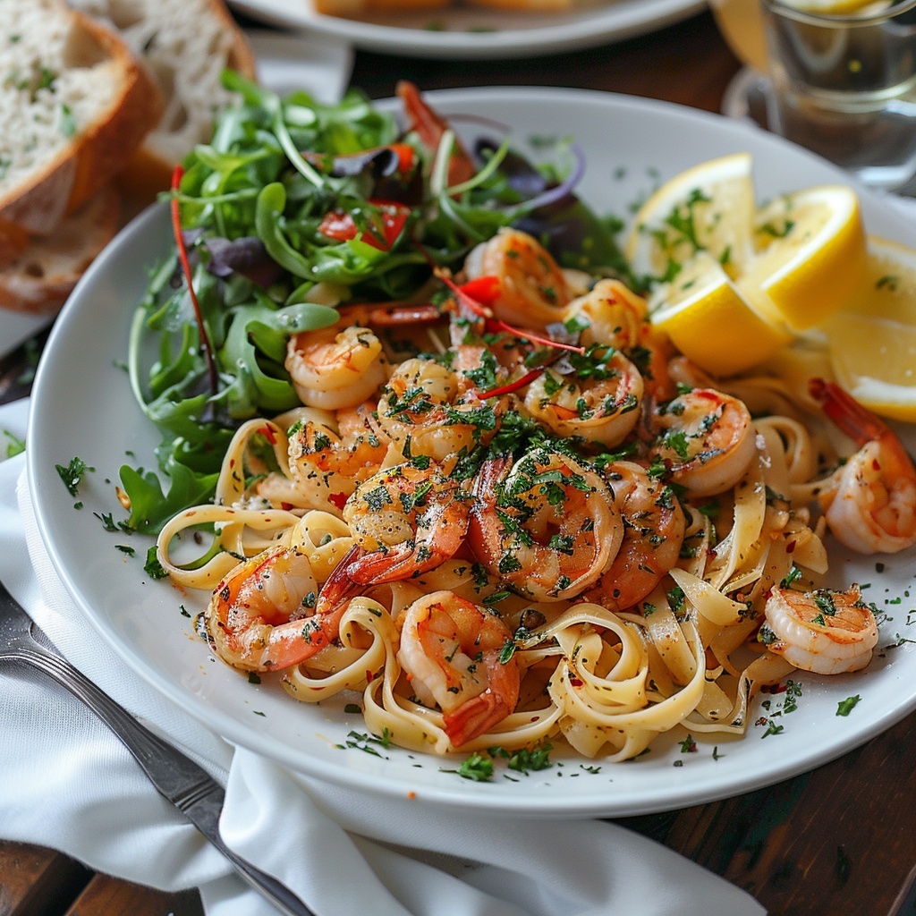 Tagliatelles aux crevettes et citron