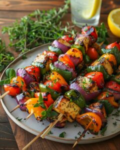 Brochettes végétariennes colorées