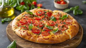 Pizza aux tomates cerises et basilic