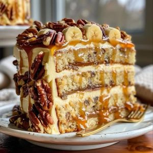 Gâteau Caramel Banane Noix
