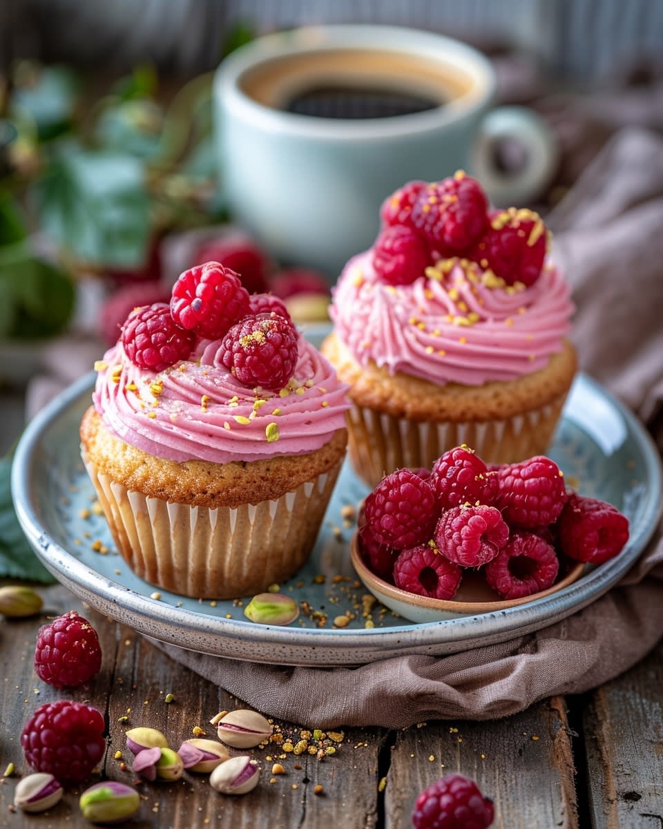 Cupcakes à la pistache et framboises