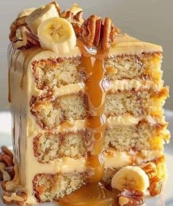 Gâteau Caramel Banane Noix