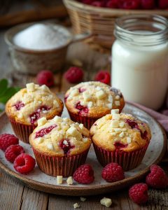 Muffins aux framboises et chocolat blanc