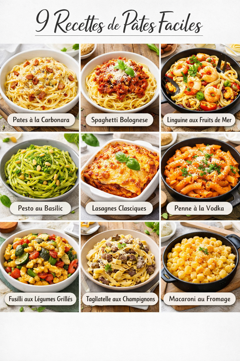 9 Recettes de Pâtes Faciles