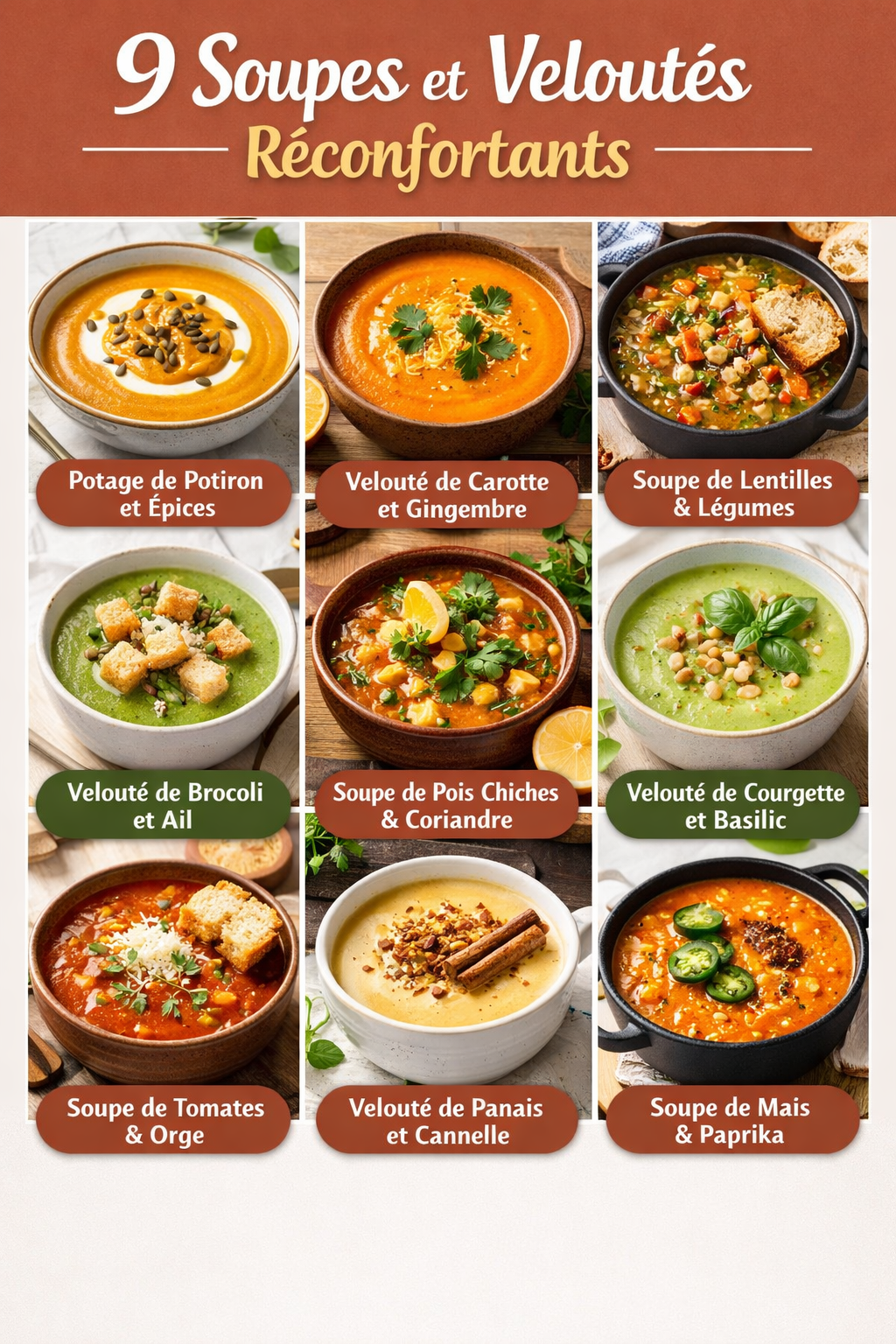9 Soupes et Veloutés Réconfortants