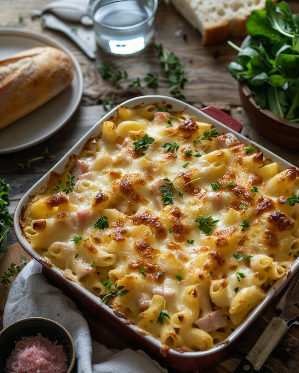 Gratin de pâtes au jambon et fromage