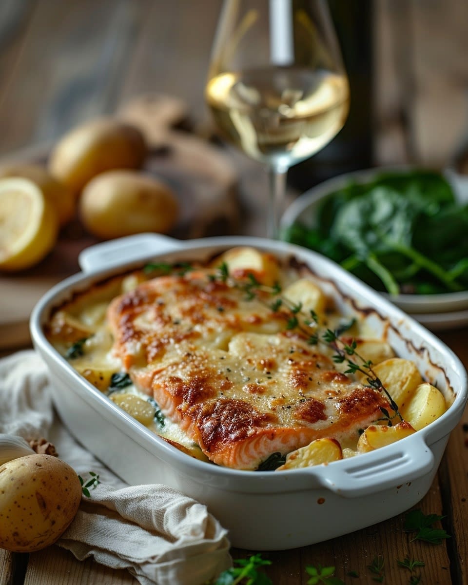 Gratin de saumon et épinards