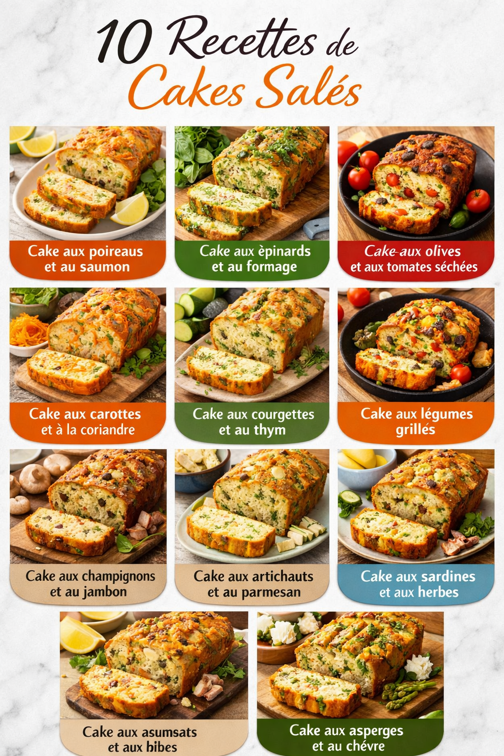 10 Recettes de Cakes Salés