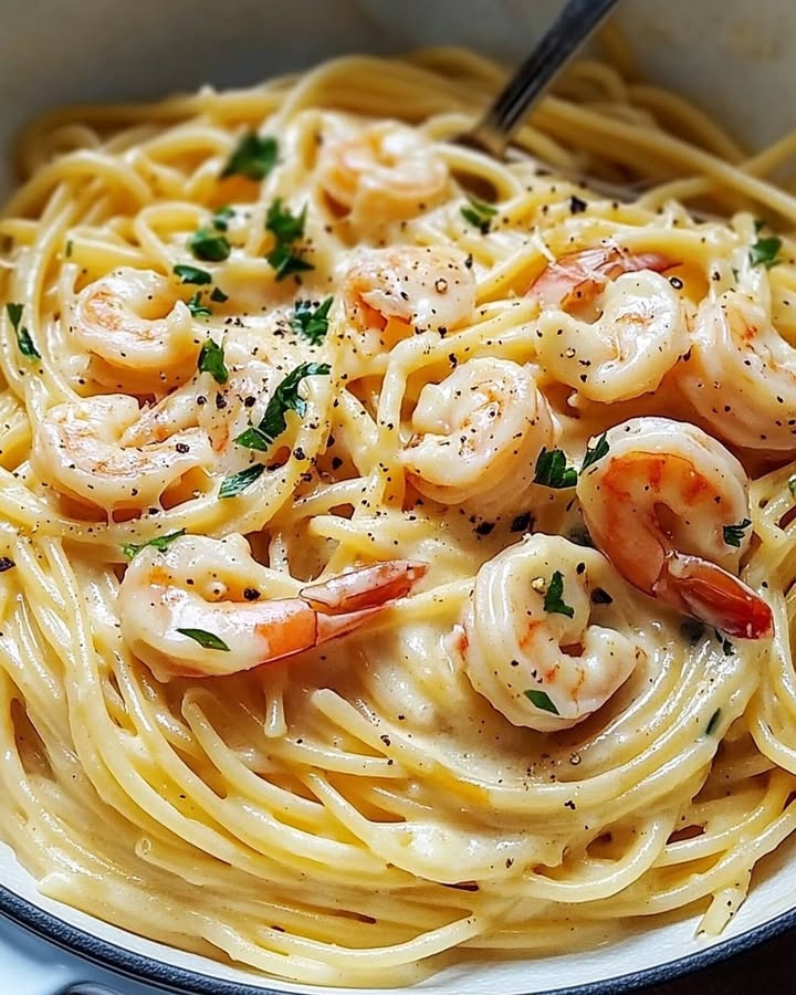 Spaghetti Crémeux Crevettes : Recette Facile et Délicieuse