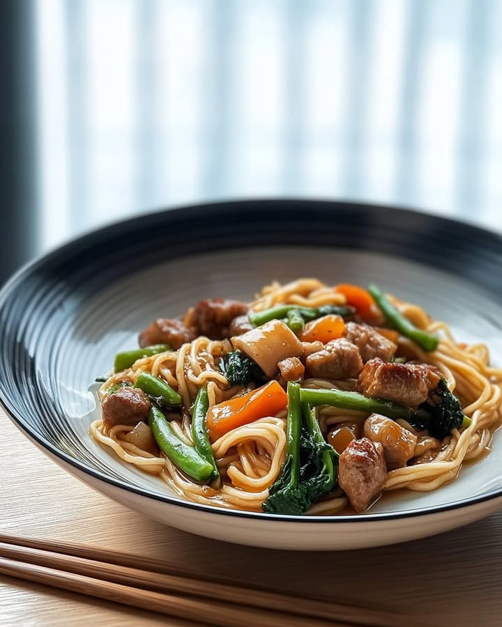 Nouilles Chinoises au Bœuf et Légumes Recette Rapide et Délicieuse