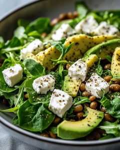 Salade de Lentilles Vertes Avocat et Chèvre Fraîche et Délicieuse